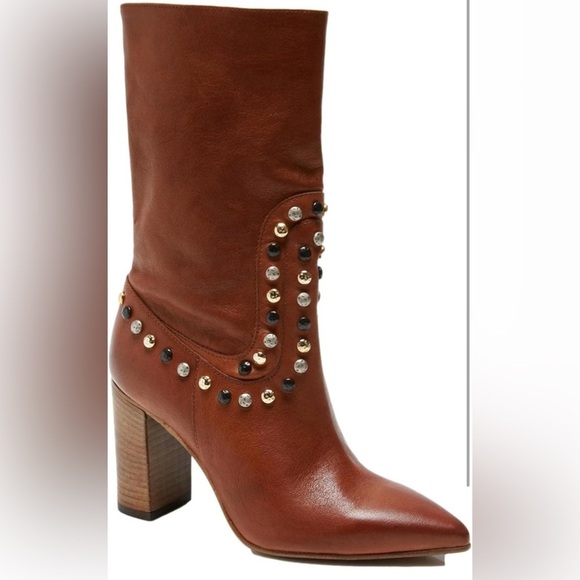 FREE PEOPLE DAKOTA HEEL STUDDED LEATHER WESTERN BOOTS - ROUND TOE - Picture 5 of 12